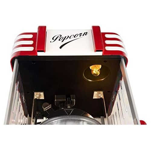  [아마존베스트]Stagecaptain PCM-300 Popcorn Machine - Retro Design - Short Heating Time - With Dosing Spoons - Easy Cleaning - Decorative Interior Lighting - Red/White