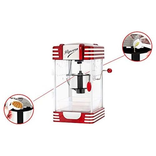  [아마존베스트]Stagecaptain PCM-300 Popcorn Machine - Retro Design - Short Heating Time - With Dosing Spoons - Easy Cleaning - Decorative Interior Lighting - Red/White