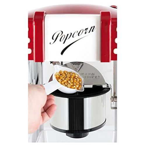  [아마존베스트]Stagecaptain PCM-300 Popcorn Machine - Retro Design - Short Heating Time - With Dosing Spoons - Easy Cleaning - Decorative Interior Lighting - Red/White