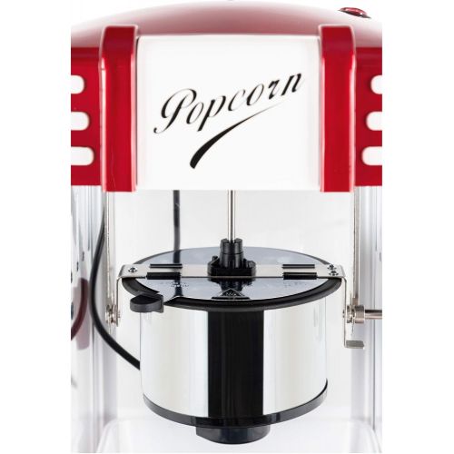  [아마존베스트]Stagecaptain PCM-300 Popcorn Machine - Retro Design - Short Heating Time - With Dosing Spoons - Easy Cleaning - Decorative Interior Lighting - Red/White