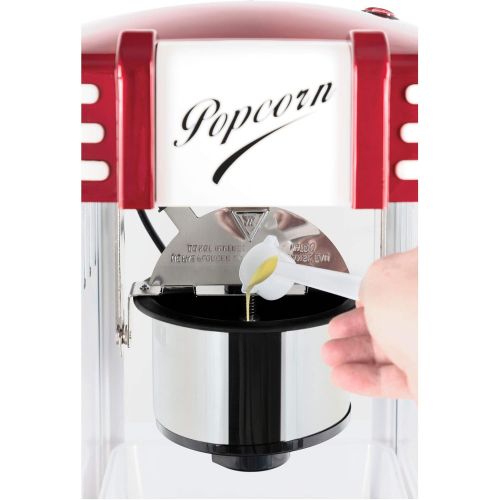  [아마존베스트]Stagecaptain PCM-300 Popcorn Machine - Retro Design - Short Heating Time - With Dosing Spoons - Easy Cleaning - Decorative Interior Lighting - Red/White