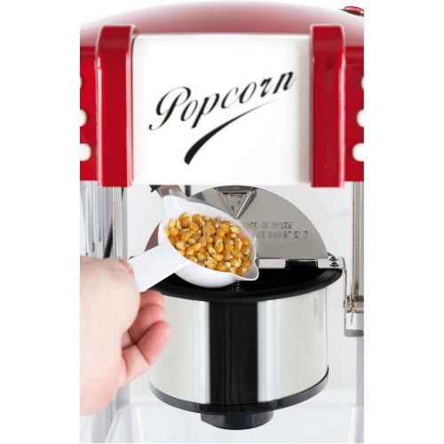  [아마존베스트]Stagecaptain PCM-300 Popcorn Machine - Retro Design - Short Heating Time - With Dosing Spoons - Easy Cleaning - Decorative Interior Lighting - Red/White