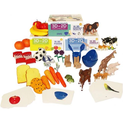  Stages Learning Materials Language Builder 3D- 2D Noun Flash Cards and Realistic Toy Figures Vocabulary Autism Learning Products for ABA Therapy and Speech Articulation