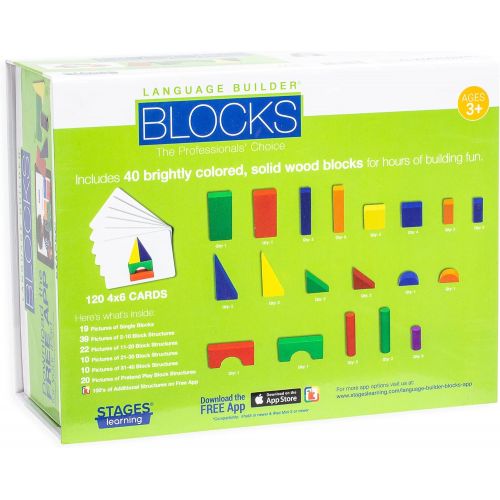  Stages Learning Materials Language Builder Block Imitation Kit Curriculum for Autism & Preschool 120 Pretend Play Flashcards, 40 Wood Blocks, iPad App