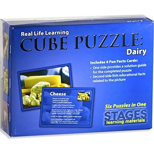  Stages Learning Community and Self Wooden Cube Set of 4 Language Builder Preschool Puzzle (24 Piece), Multicolor