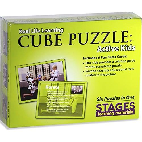  Stages Learning Community and Self Wooden Cube Set of 4 Language Builder Preschool Puzzle (24 Piece), Multicolor