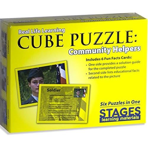  Stages Learning Community and Self Wooden Cube Set of 4 Language Builder Preschool Puzzle (24 Piece), Multicolor