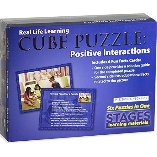  Stages Learning Community and Self Wooden Cube Set of 4 Language Builder Preschool Puzzle (24 Piece), Multicolor