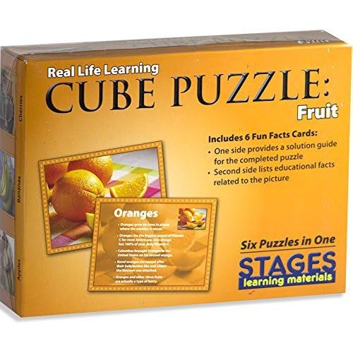  Stages Learning Community and Self Wooden Cube Set of 4 Language Builder Preschool Puzzle (24 Piece), Multicolor