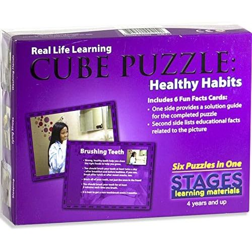  Stages Learning Community and Self Wooden Cube Set of 4 Language Builder Preschool Puzzle (24 Piece), Multicolor