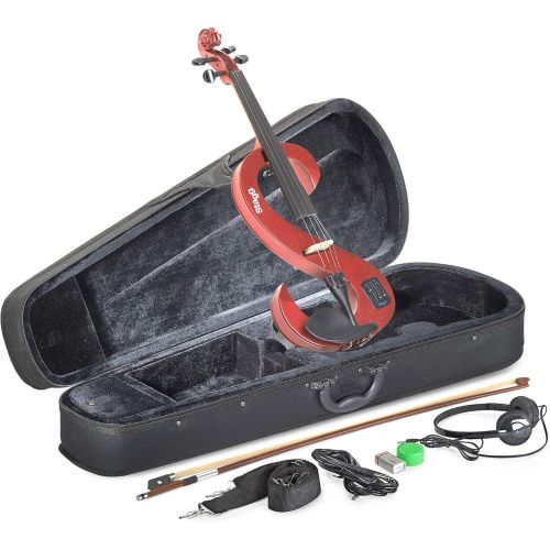  [아마존베스트]Stagg EVN 4/4 MRD Silent Violin Set with Case - Metallic Red