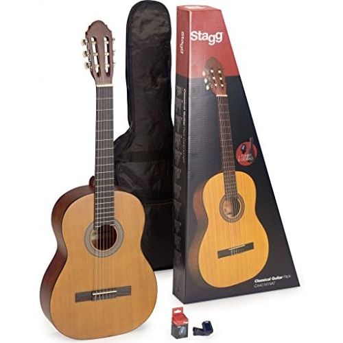  [아마존베스트]Stagg C430M NAT PACK Guitar Set 3/4Natural Classical Guitar with Tuner and Carry Case