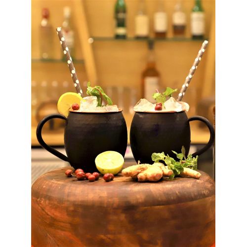  [아마존베스트]Staglife Moscow Mule Copper Cups and Mugs - Black Matte Moscow Mule Mug with Rose Gold Copper Rims finish - Size 16 ounce (Set of 2)