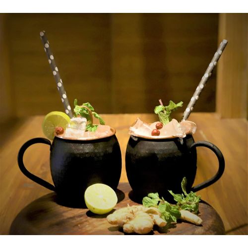  [아마존베스트]Staglife Moscow Mule Copper Cups and Mugs - Black Matte Moscow Mule Mug with Rose Gold Copper Rims finish - Size 16 ounce (Set of 2)