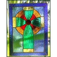 StainedGlassDelight Irish Stained Glass Sun Catcher, Blue & Aqua Celtic Cross, Christian Gift Idea, Stained Glass Suncatcher, Irish Gift, 8 1/2 x 12, 9586-BL