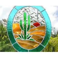 StainedGlassDelight Stained Glass Suncatcher, Southwest Cactus, Stained Glass Window Art, Sun Catcher, Glass Southwestern Sun-Catcher - 10 x12 - G-9569
