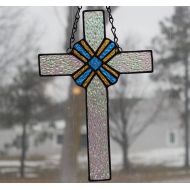 StainedGlassElegance Stained Glass Cross - 10 in. tall - Cross with Center Design