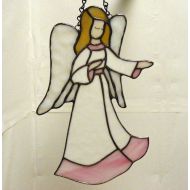 StainedGlassElegance Stained Glass Angel - 11 in. tall - White with Pink Gown