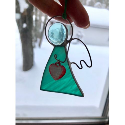  StainedGlassKarelina Custom color Stained glass Tiffany method Suncatcher Angel lover gift Window hanging decor Memorial Handmade Angel Small Angel outdoor decor