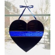 StainedGlassYourWay Thin Blue Line Stained Glass Heart - Police Symbol - Police Officer Gift - Law Enforcement Gift - Police Memorial - Police Support