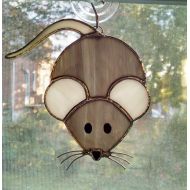 StainedGlassYourWay Stained Glass Mouse Suncatcher - Mouse Ornament - Glass Art - Mice - Christmas Mouse