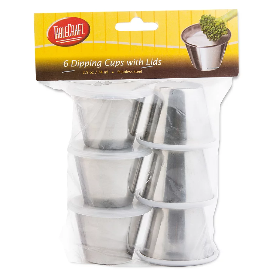  Stainless Steel 6-Pack Dipping Cups with Lids