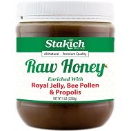 Stakich ROYAL JELLY BEE POLLEN PROPOLIS Enriched RAW HONEY - 100% Pure, Unprocessed, Unheated - 5 lb (80 oz)