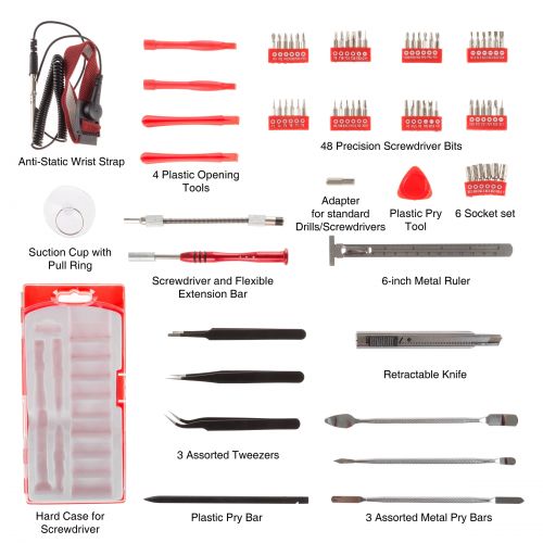  Electronic Repair Tech Tool Kit- 70 Piece Set with Precision Screwdriver, Bits, Tweezers and More For Repairing Cell PhoneTabletLaptop By Stalwart