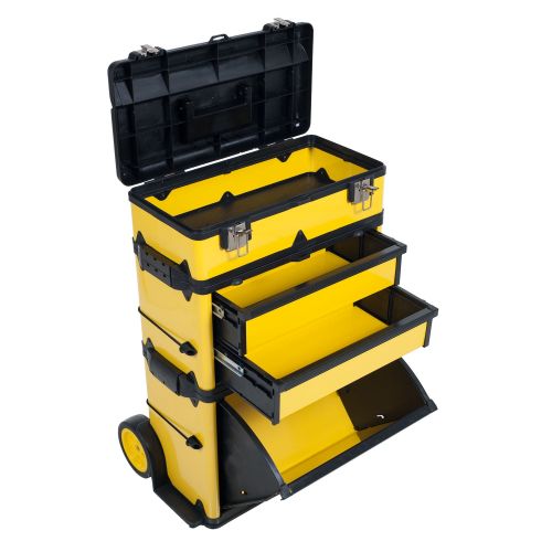  Stackable Toolbox Rolling Mobile Organizer with Telescopic Comfort Grip Handle  Upright Rigid Pack Out Cart with Wheels and Drawers by Stalwart