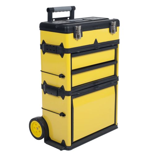  Stackable Toolbox Rolling Mobile Organizer with Telescopic Comfort Grip Handle  Upright Rigid Pack Out Cart with Wheels and Drawers by Stalwart