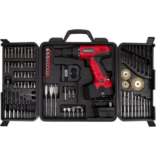  Stalwart - 75-CD91 Cordless Drill Set- 89 Piece Kit, 18-Volt Power Tool with Bits, Sockets, Drivers, Battery Charger with AC Adapter, and Carrying Case by Red