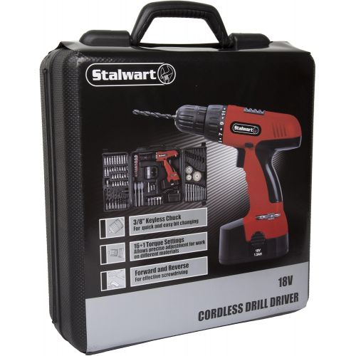  Stalwart - 75-CD91 Cordless Drill Set- 89 Piece Kit, 18-Volt Power Tool with Bits, Sockets, Drivers, Battery Charger with AC Adapter, and Carrying Case by Red