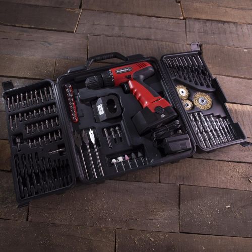  Stalwart - 75-CD91 Cordless Drill Set- 89 Piece Kit, 18-Volt Power Tool with Bits, Sockets, Drivers, Battery Charger with AC Adapter, and Carrying Case by Red