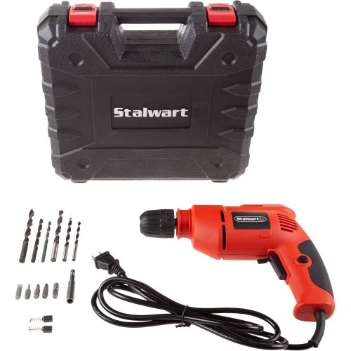  [아마존베스트]Stalwart Electric Power Drill with 6-Foot Cord  Variable Speed, Reversable Wired Screwdriver with Bubble Level, Carrying Case & Accessories