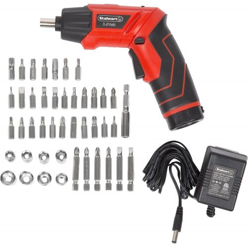  [아마존베스트]Pivoting Screwdriver 45 Pc. Set-Pivoting Cordless Power Tool with Rechargeable 3.6V Battery, LED Lights, Bits, Sockets, and Case by Stalwart