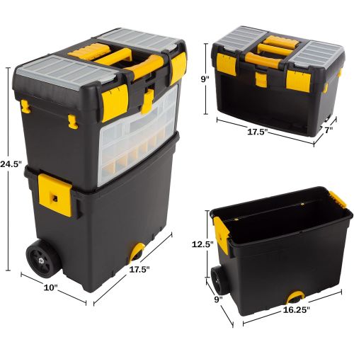  [아마존베스트]Stalwart Heavy Duty Rolling Toolbox with Foldable Comfort Handle & Removable Top Storage Chest & Cabinet Storage Box, Garage Toolbox Organizer