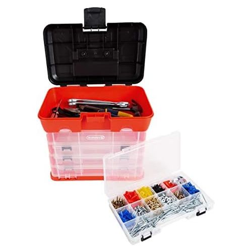  [아마존베스트]Storage and Toolbox- Durable Organizer Utility Box with 4 Compartments for Hardware, Fish Tackle, Beads, and More by Stalwart (Red) (75-3182A)