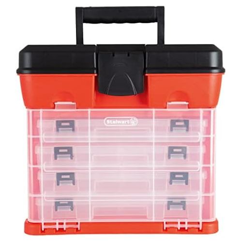 [아마존베스트]Storage and Toolbox- Durable Organizer Utility Box with 4 Compartments for Hardware, Fish Tackle, Beads, and More by Stalwart (Red) (75-3182A)