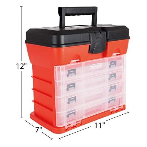  [아마존베스트]Storage and Toolbox- Durable Organizer Utility Box with 4 Compartments for Hardware, Fish Tackle, Beads, and More by Stalwart (Red) (75-3182A)