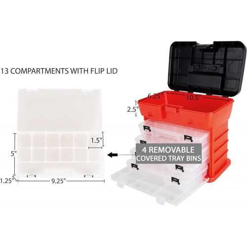  [아마존베스트]Storage and Toolbox- Durable Organizer Utility Box with 4 Compartments for Hardware, Fish Tackle, Beads, and More by Stalwart (Red) (75-3182A)