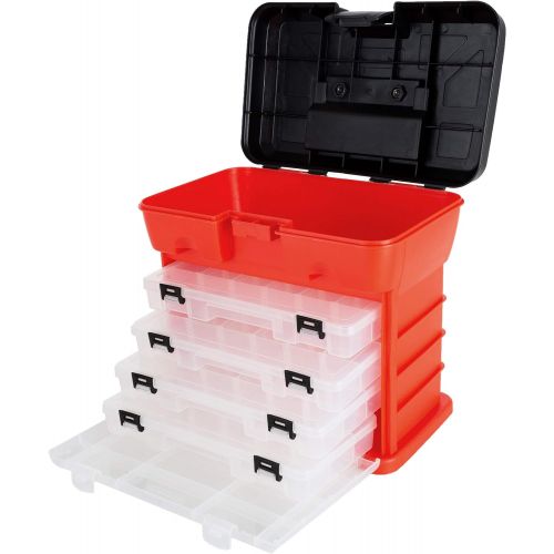  [아마존베스트]Storage and Toolbox- Durable Organizer Utility Box with 4 Compartments for Hardware, Fish Tackle, Beads, and More by Stalwart (Red) (75-3182A)