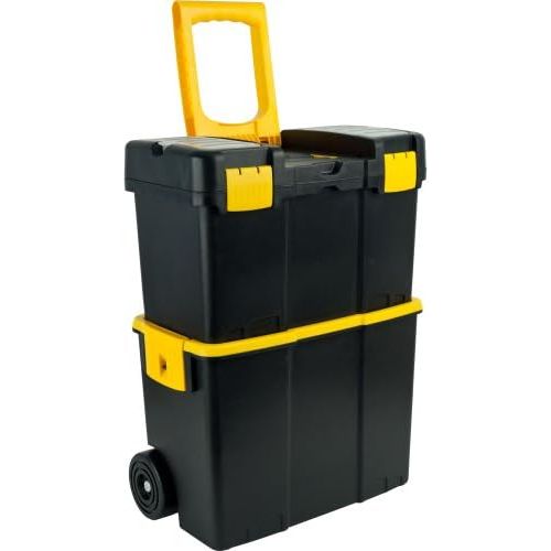  Stalwart - 75-3042 Stackable Mobile Tool Box with Wheels Black, Yellow, Clear