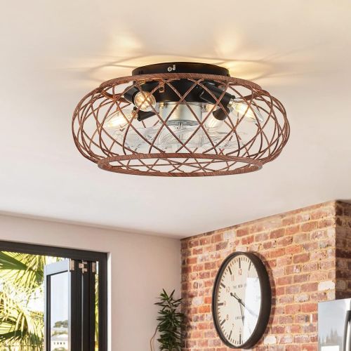  Stambord 17 Low Profile Caged Ceiling Fan with Lights Remote Control, Metal Flush Mount Ceiling Fan Indoor, 3 Speeds Adjustable, Small Industrial Ceiling Fan with Light for Living Room, Kit
