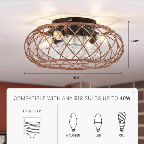  Stambord 17 Low Profile Caged Ceiling Fan with Lights Remote Control, Metal Flush Mount Ceiling Fan Indoor, 3 Speeds Adjustable, Small Industrial Ceiling Fan with Light for Living Room, Kit