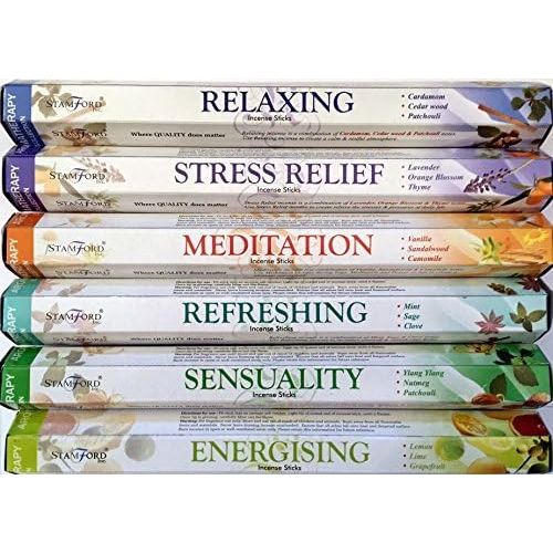  인센스스틱 120 Sticks of Stamford Premium Aromatherapy Hex Range Incense Sticks - Relaxing, Stress Relief, Meditation, Refreshing, Sensuality & Energising Incense Gift Pack. by Stamford