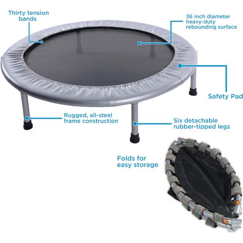  Stamina 36-Inch Folding Trampoline | Quiet and Safe Bounce | Access to Free Online Workouts Included | Supports Up to 250 Pounds