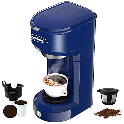  Stamo Single Serve Coffee Maker, Single Cup Coffee Maker for Most Capsule Pod Ground Coffee, Coffee Machine with Permanent Filter 6-14oz Reservoir One-Touch Button 1000W Fast Brew & Auto