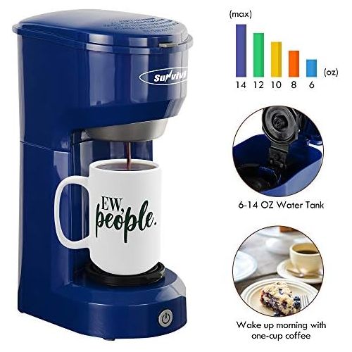  Stamo Single Serve Coffee Maker, Single Cup Coffee Maker for Most Capsule Pod Ground Coffee, Coffee Machine with Permanent Filter 6-14oz Reservoir One-Touch Button 1000W Fast Brew & Auto