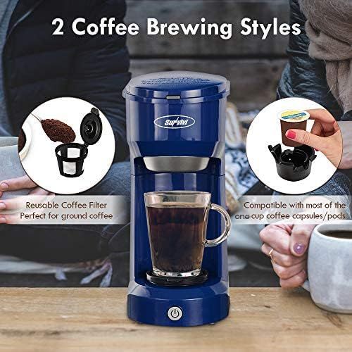  Stamo Single Serve Coffee Maker, Single Cup Coffee Maker for Most Capsule Pod Ground Coffee, Coffee Machine with Permanent Filter 6-14oz Reservoir One-Touch Button 1000W Fast Brew & Auto