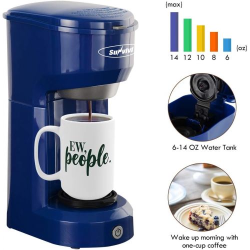  Stamo Single Serve Coffee Maker, Single Cup Coffee Maker for Most Capsule Pod Ground Coffee, Coffee Machine with Permanent Filter 6-14oz Reservoir One-Touch Button 1000W Fast Brew & Auto